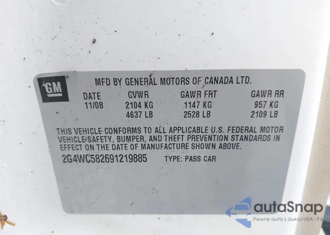 2009 Buick Lacrosse Cx z USA, uszkodzony, nr VIN 2G4WC582691219885